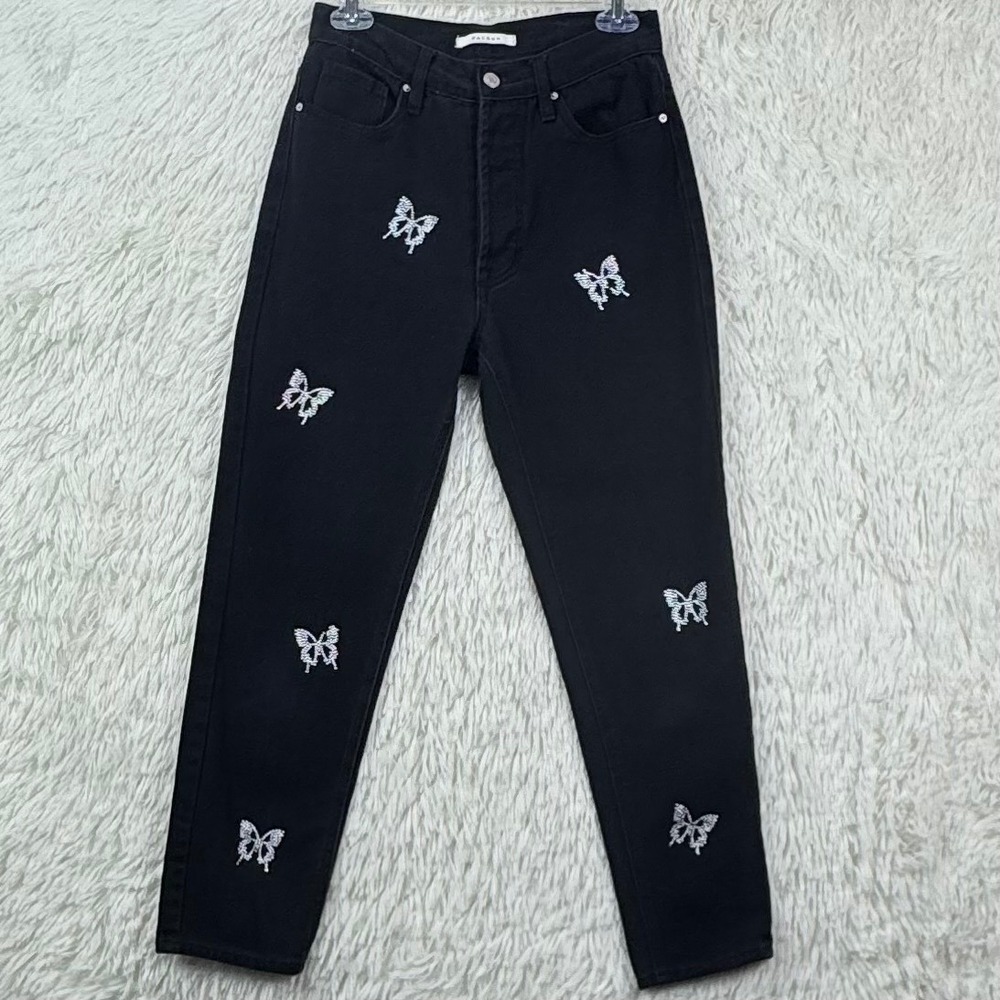 PacSun Ultra High Rise Slim Black Rhinestone Butterfly Jeans Size 26